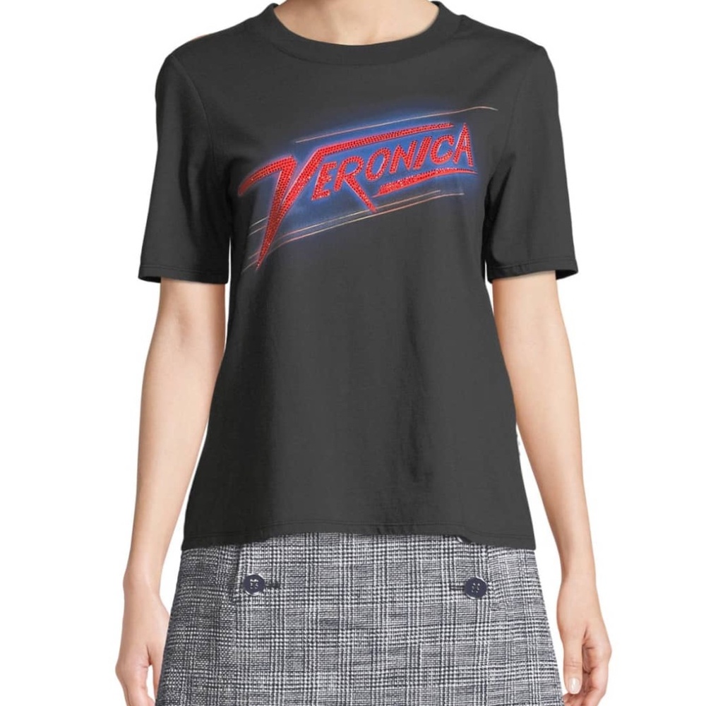 Veronica Beard Rhinestone LOGO Black Tee Large